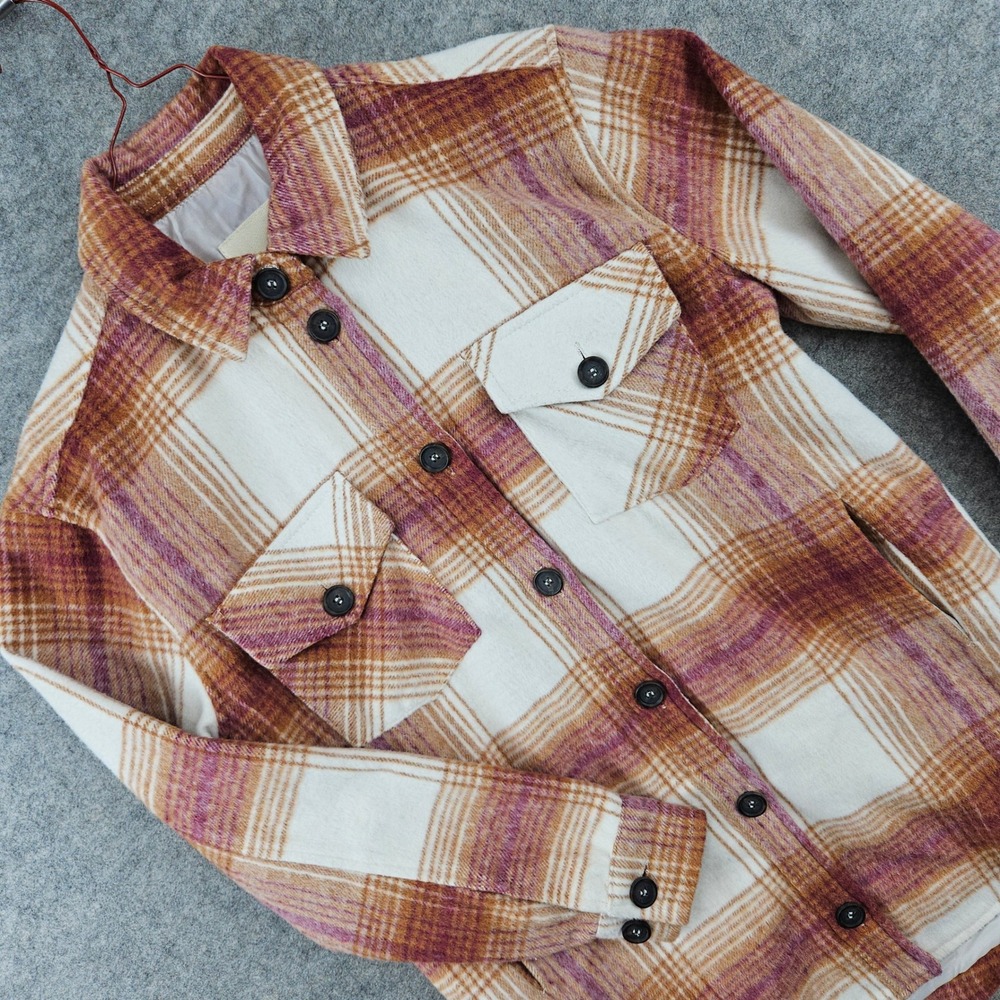 Thread & Supply Shirt Jacket Women's XS Orange Carmel Plaid Shacket Warm Cozy